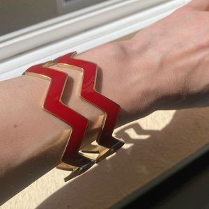 SET OF 2 RED & GOLD TONE ENAMEL CHEVRON BRACELETS